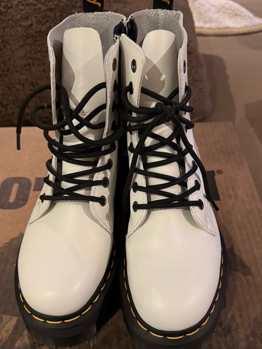 DR MARTENS White Lace-Up JADON Combat Boots with Black Laces